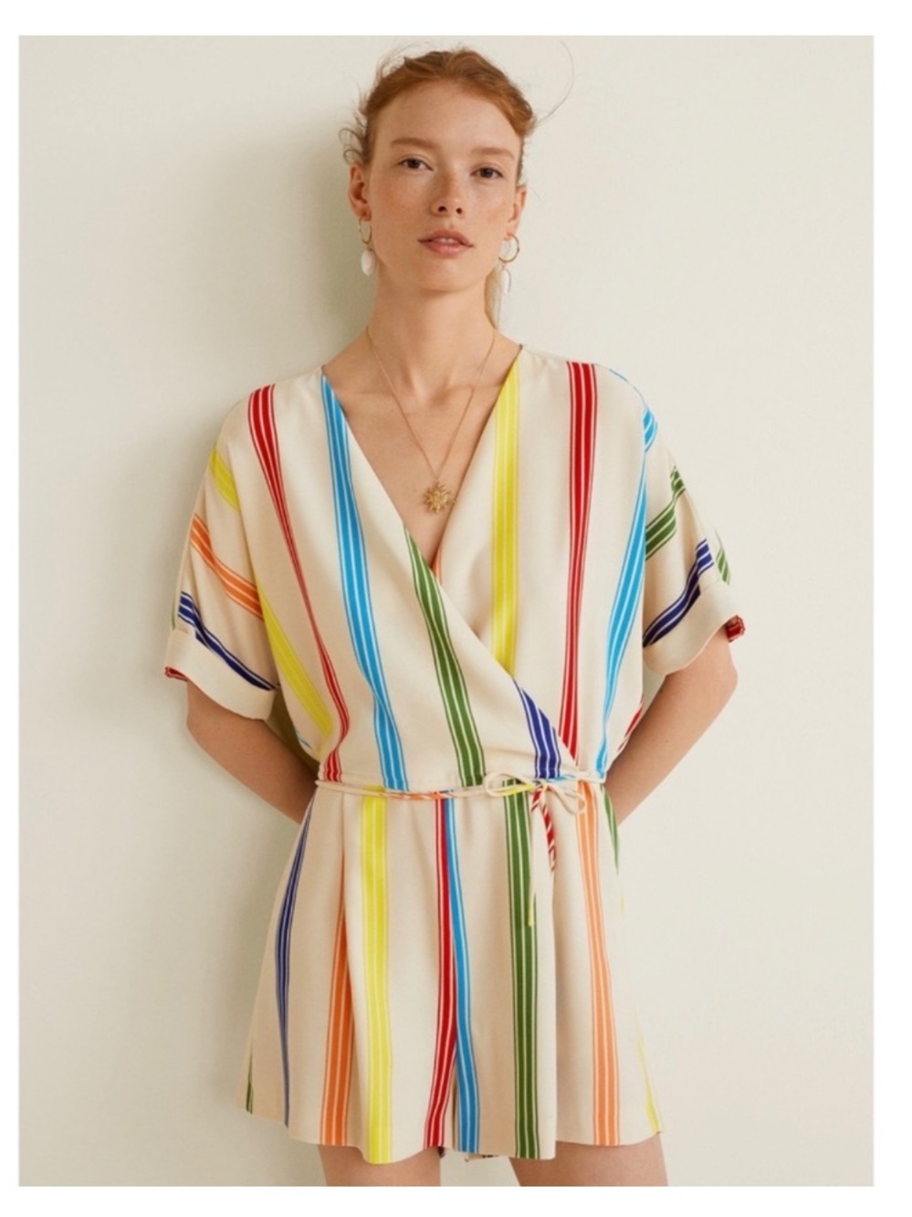 Mango Rainbow Color Drawstring Waist Romper